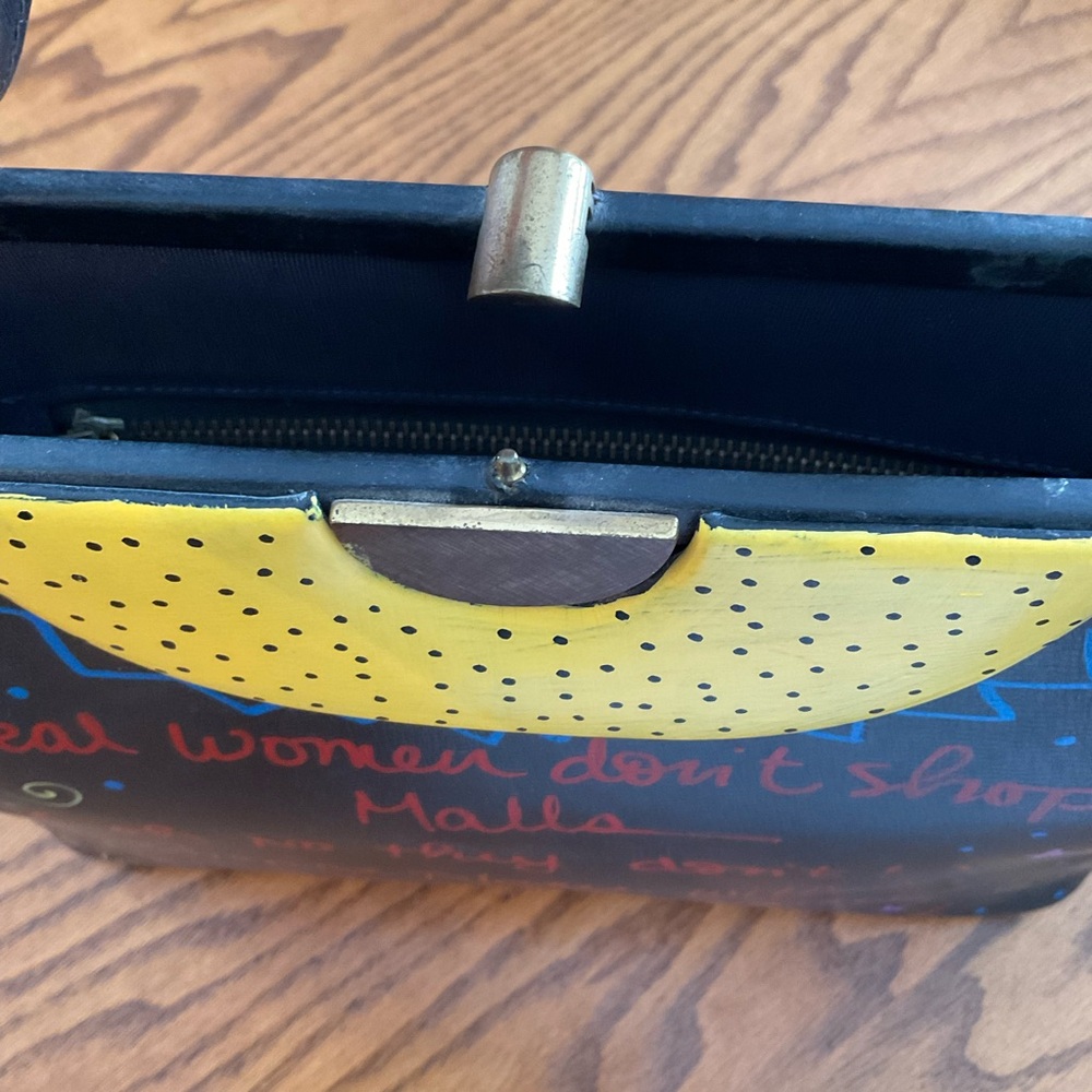 Vintage Upcycled, Painted on Black Background Satchel - Picture 9 of 11